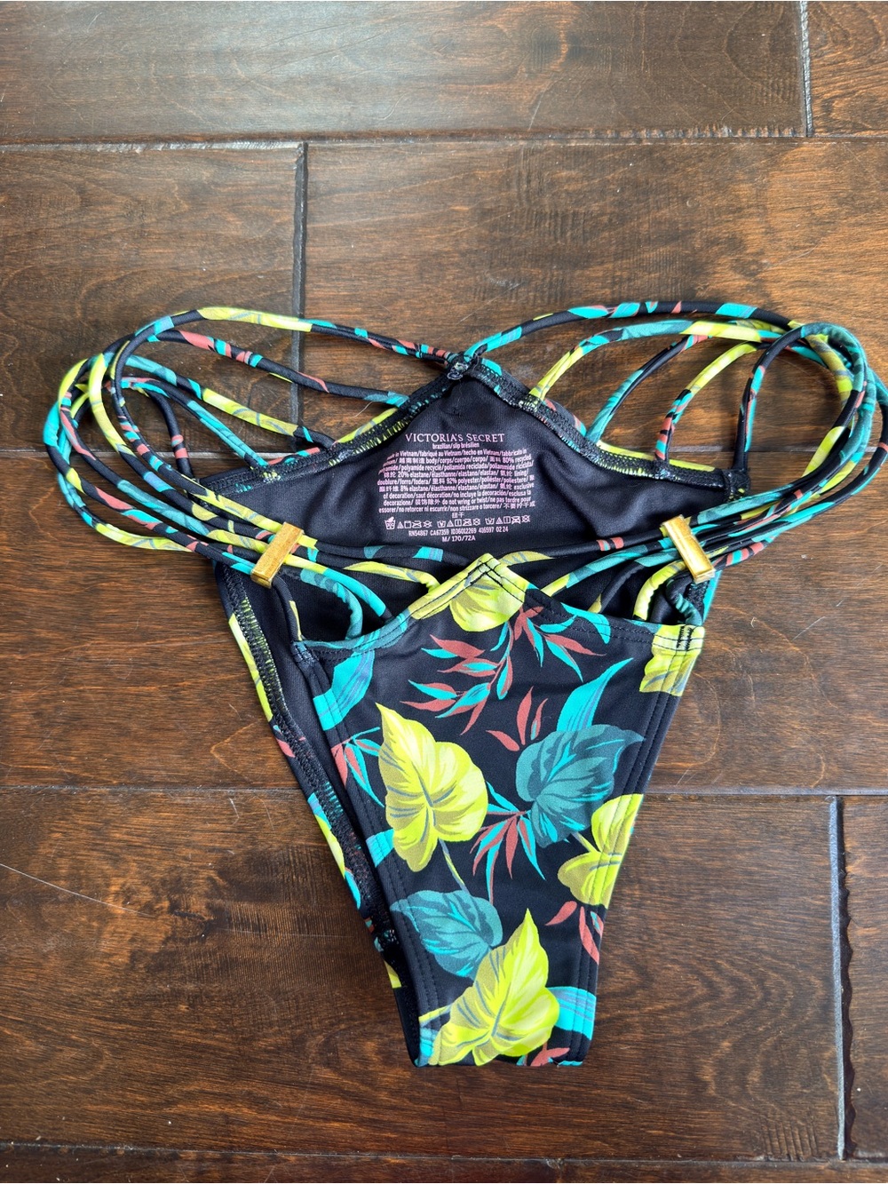 Victoria's Secret Black Tropical Leaf Strappy Brazilian Bikini Bottom
